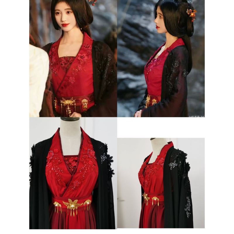 Anime Cosplay Red - Fantasia Hanfu preta e vermelha de