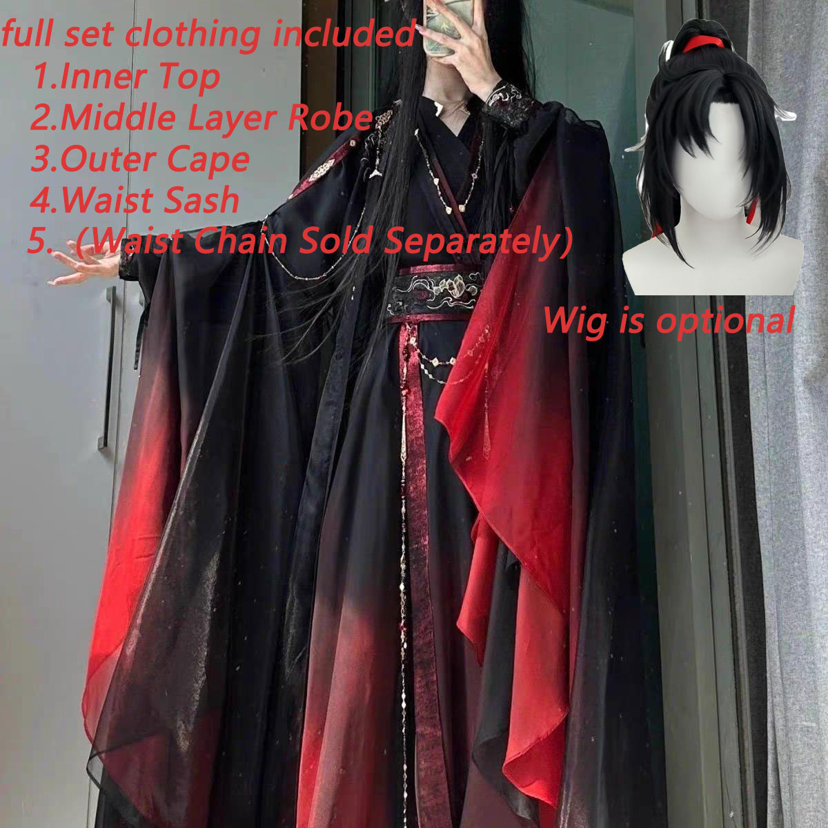 Anime Cosplay Red - Conjunto de 4 Peças de Robe