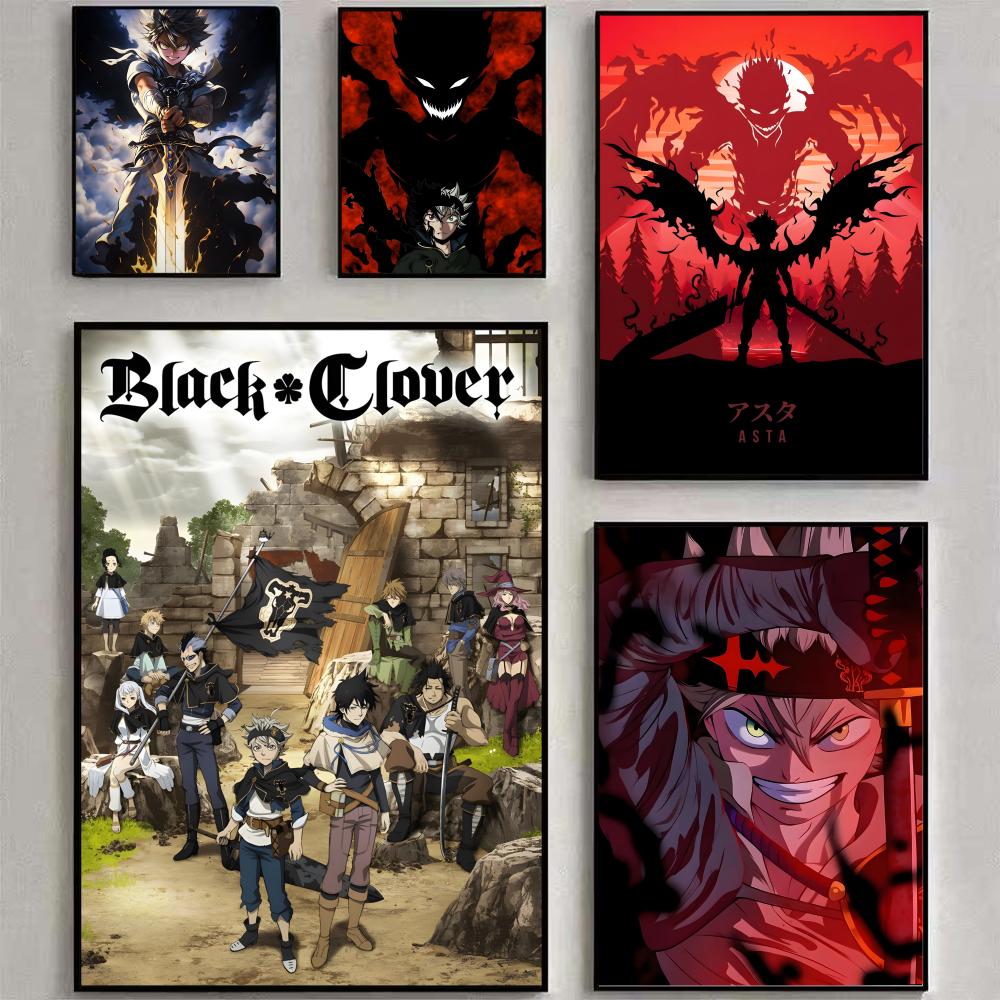 Black Clover Grimoire - Anime b-preto trevo cartaz cartaz impermeável