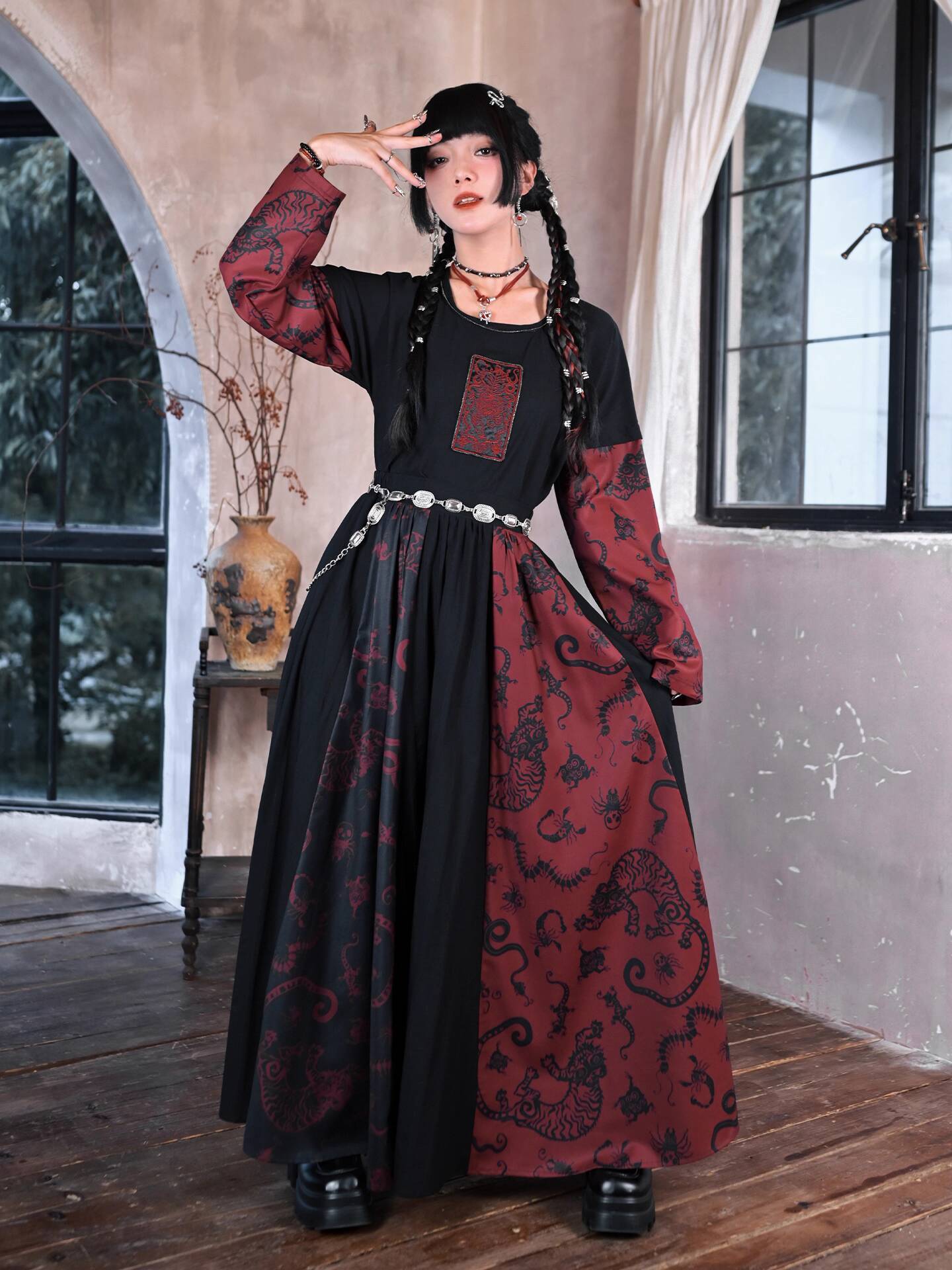 Novo melhorar guofeng saia lon - Anime Cosplay Red avaliação e preço